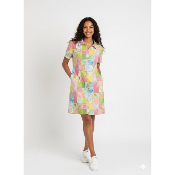 Lilly Pulitzer Vtg Shift Sheath Dress Sz 6 Patchwork Floral Shirt Dress Feminine - Picture 1 of 5